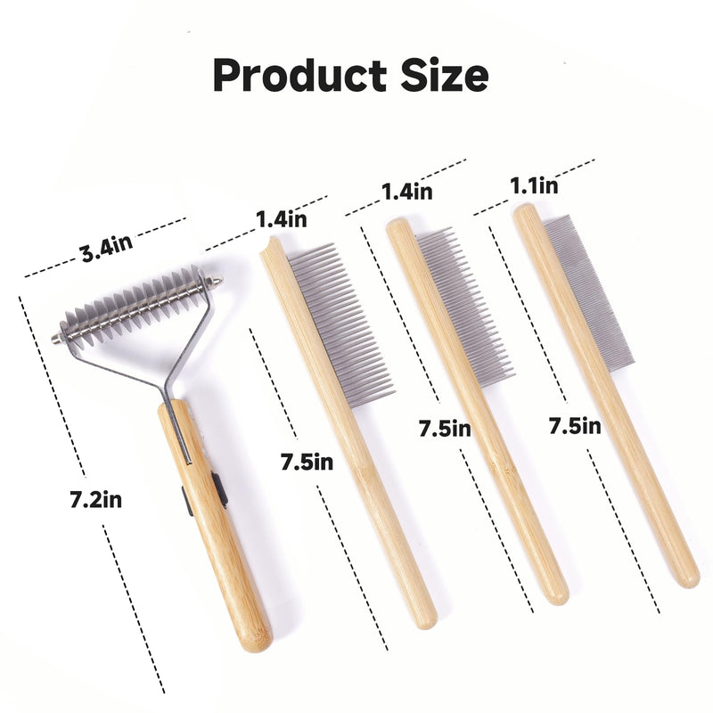Bamboo Undercoat Rake & Deshedding Comb for Dogs & Cats - Cat & Dog Brush & Dematting Tool for Matted Fur, Pet Grooming Kit with Fur Comb & Flea Comb for Shedding Control Large