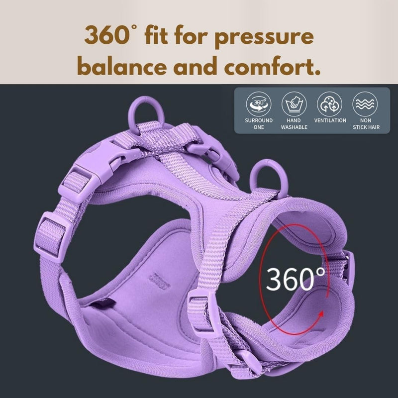 Dog Harness, No-Pull Pet Harness with 3 Leash Clips, Adjustable Soft Padded Dog Vest, Breathable Mesh Cushion for Small Medium Large Dogs (Purple, Medium (Neck:15"-19" Chest 22"-30")) Medium (Neck:15"-19" Chest 22"-30") Purple - PawsPlanet Australia