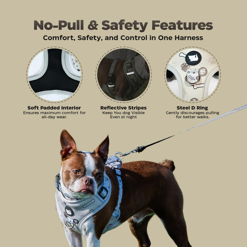 Haminway No-Pull Dog Harness for Medium Dogs – Reflective, Breathable Vest with Adjustable Chest & Neck Straps – Easy to Wear, Anti-Choke Harness for Safer Walks (Beige, Size Medium) Beige - PawsPlanet Australia