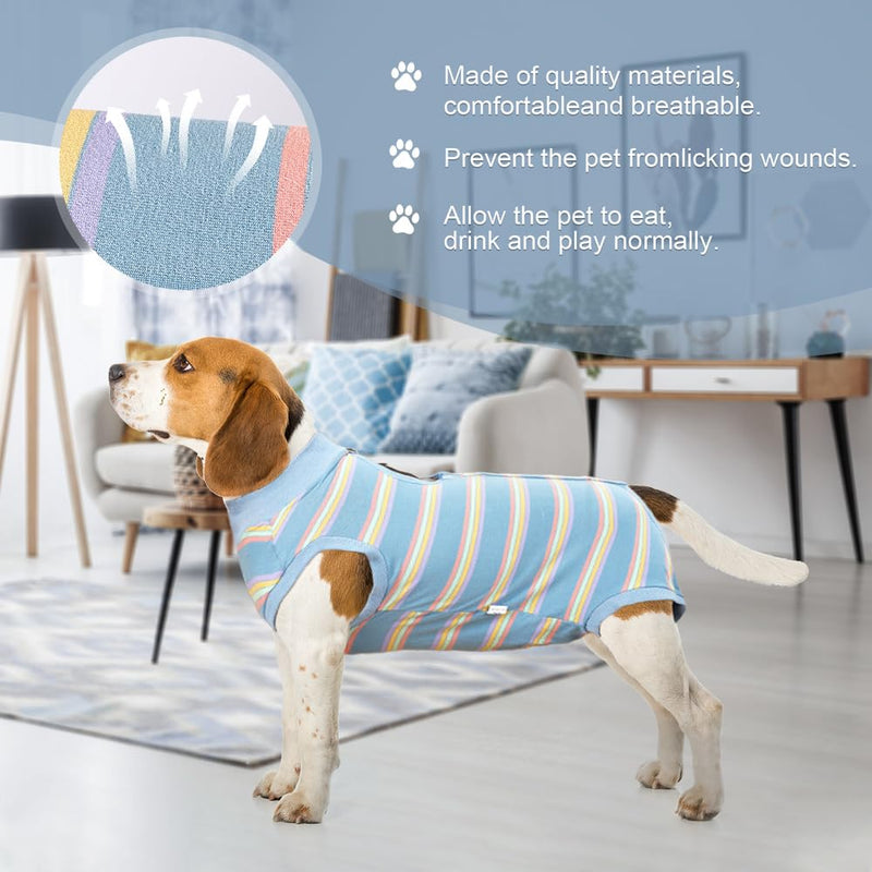 Pet Recovery Suit After Surgery - Abdominal Wounds Breathable Striped Leisure Wear Shirt, E-Collar Alternative Cats Dogs Neuter Spay Anti Licking Clothes for Male Female Pets (Small) Small Blue