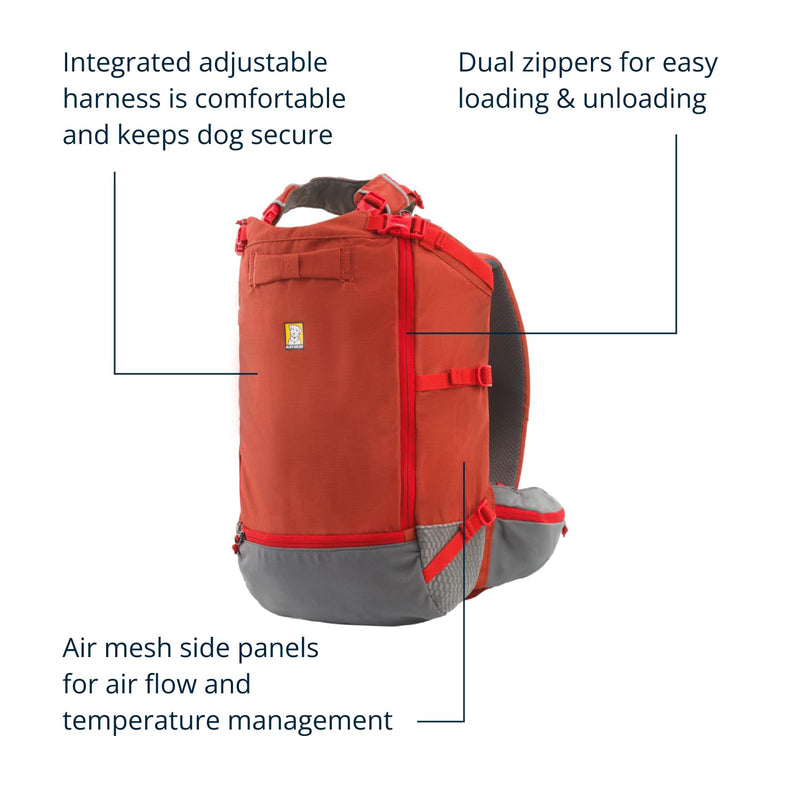 Ruffwear, Hitch Hiker Dog Backpack Carrier, Hands-Free Dog Carrier Backpack with Breathable Mesh, EVA Foam Padding, Durable Polyester, Lightweight Design for Small Dogs, Red Clay, XX-Small - PawsPlanet Australia