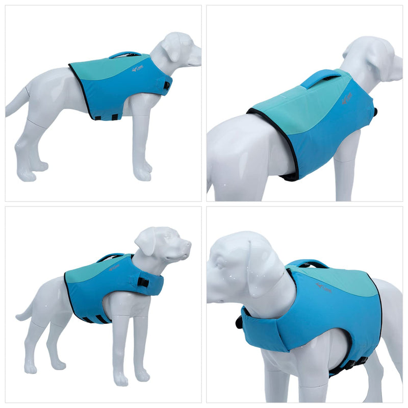 Dog Life Jacket, Sport Style Dog Float Coat with Excellent Buoyancy, Stylish Dog Swimming Safety Vest with Rescue Handle for Small Medium Large Dogs Turquoise L L (Bust 27"-32")