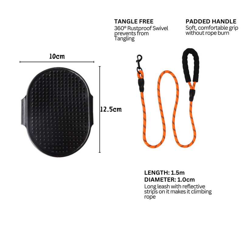 [3 in 1] Heavy Duty Dog Harness, No-Pull Reflective Tough Trim Harness for Small, Medium & Large Dogs - Military Grade Nylon, 2 Leash Clips & Handle with Padded Leash and Brush (Orange, Extra Large) Orange - PawsPlanet Australia
