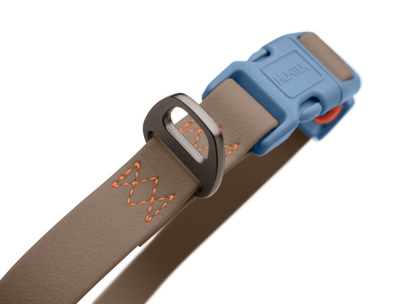 HUNTER Havana Dog Collar Taupe / Smoke Blue with Plastic Coating Fully Adjustable Click Fastener Durable Tear Resistant Weather-Resistant Easy Care Gunmetal Look Size XL Taupe/Smoke Blue