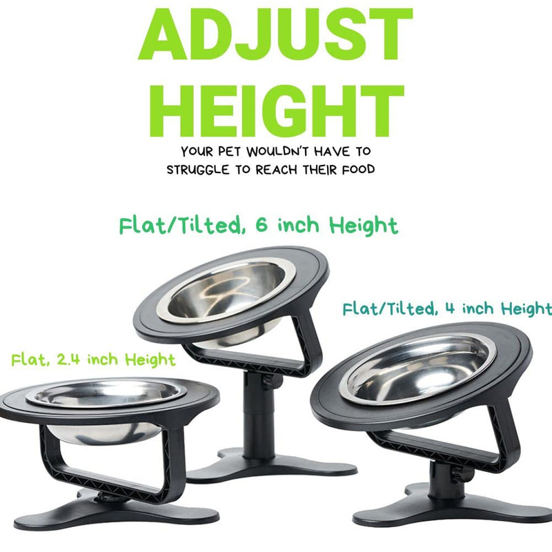 Adjustable Raised Cat Food Bowl, Tilted Elevated Bowl (2-Pack, Black) 2-Pack - PawsPlanet Australia