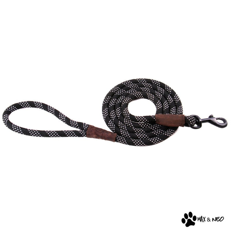 Max and Neo Rope Leash Reflective 6 Foot - We Donate a Leash to a Dog Rescue for Every Leash Sold 6 FT x 1/2" BLACK - PawsPlanet Australia