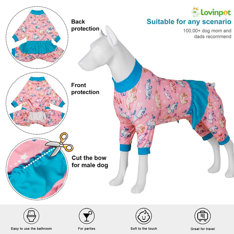 LovinPet Large Dog Onesies, High Collar Cotton Dog Bodysuit, UV Protection, Post Surgery Comfort Clothes,Light Pink Baby Elephant Print, Pitbull Clothes, Undershirt for Dog Dresses,Blue, L Blue Pink - PawsPlanet Australia