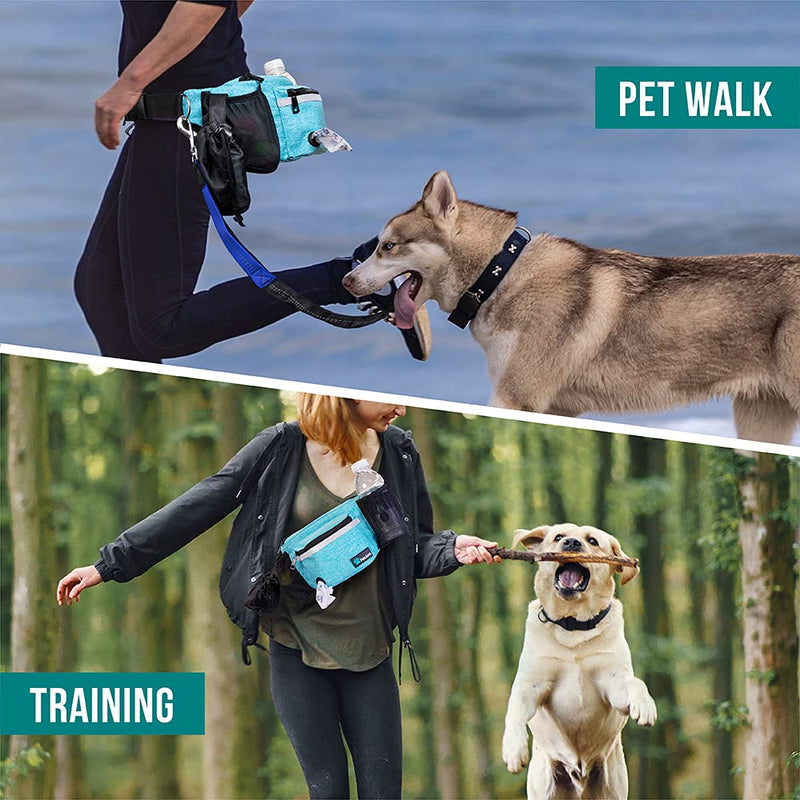 PetAmi Dog Fanny Pack, Treat Pouch for Dog Walking, Training, Built in Poop Bag Dispenser, Water Bottle Holder, Collapsible Bowl, Pet Treat Waist Belt for Hiking, Running, Kibbles (Turquoise) Sea Blue - PawsPlanet Australia