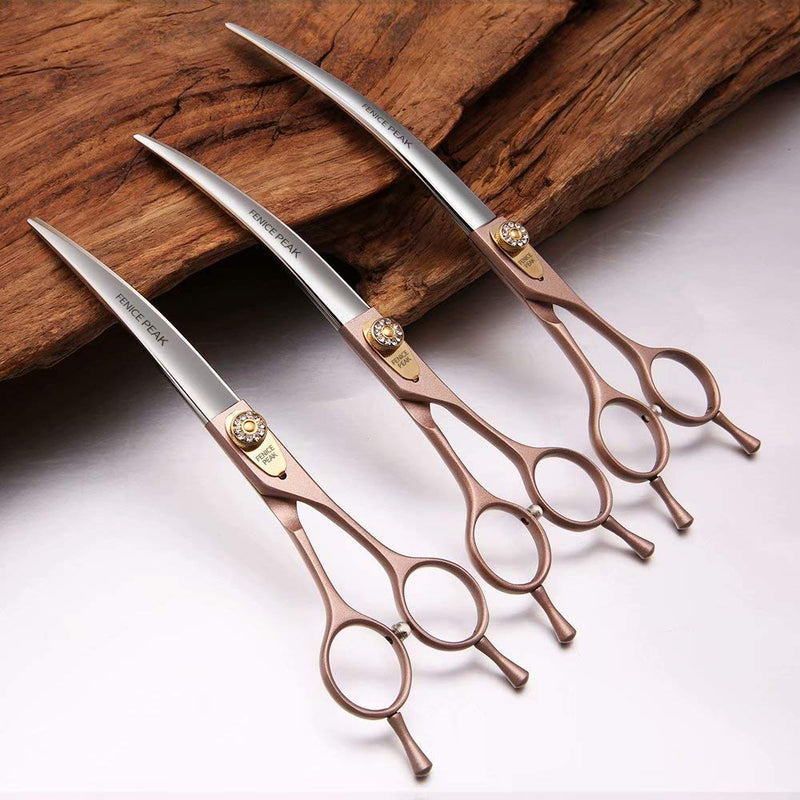 Fenice Peak Professional Curved Dog Grooming Scissors 8'' Rose Gold 440C Stainless Steel Pet Cutting Shears Safety Trimming Shearing for Dogs Cats Curved Shear 8'' - PawsPlanet Australia