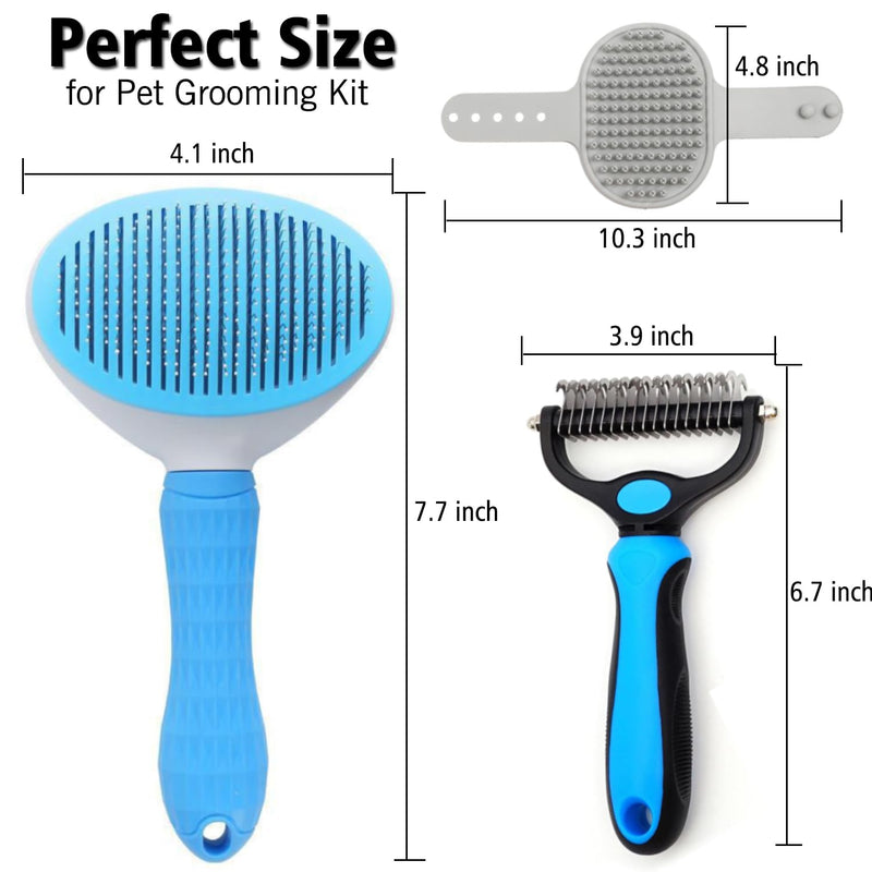 3PCS Dog Grooming Brush - Dog Brush for Shedding Massaging Bathing - Double Sided Shedding, Dematting Undercoat Rake - Self Cleaning Slicker Brush for Dogs and Cats with Long or Short Coats Blue-3Pcs - PawsPlanet Australia
