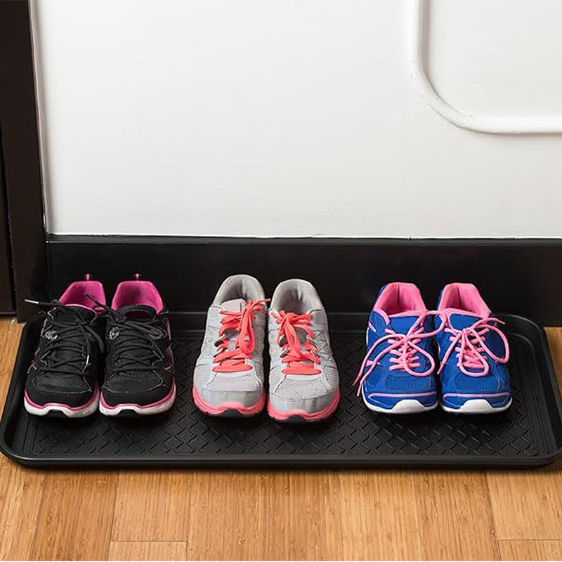 Finorder Multi-Purpose Utility Boot Trays with Striped, Set of 2 Grey Duty Shoe Trays for All Weather, Plastic Pet Feeding Mat, Use for Indoor and Outdoor, 30" x 15" x 1.2" 30" x 15"(Gray) - PawsPlanet Australia