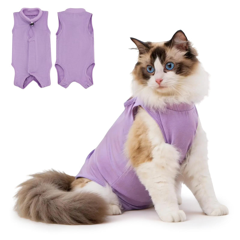 Avont Cat Recovery Suit Female Kitten After Spay Surgery, Breathable Modal Cotton Cat Onesie for Wound & Skin Disease Care, Machine Washable -Purple(M) Purple Medium