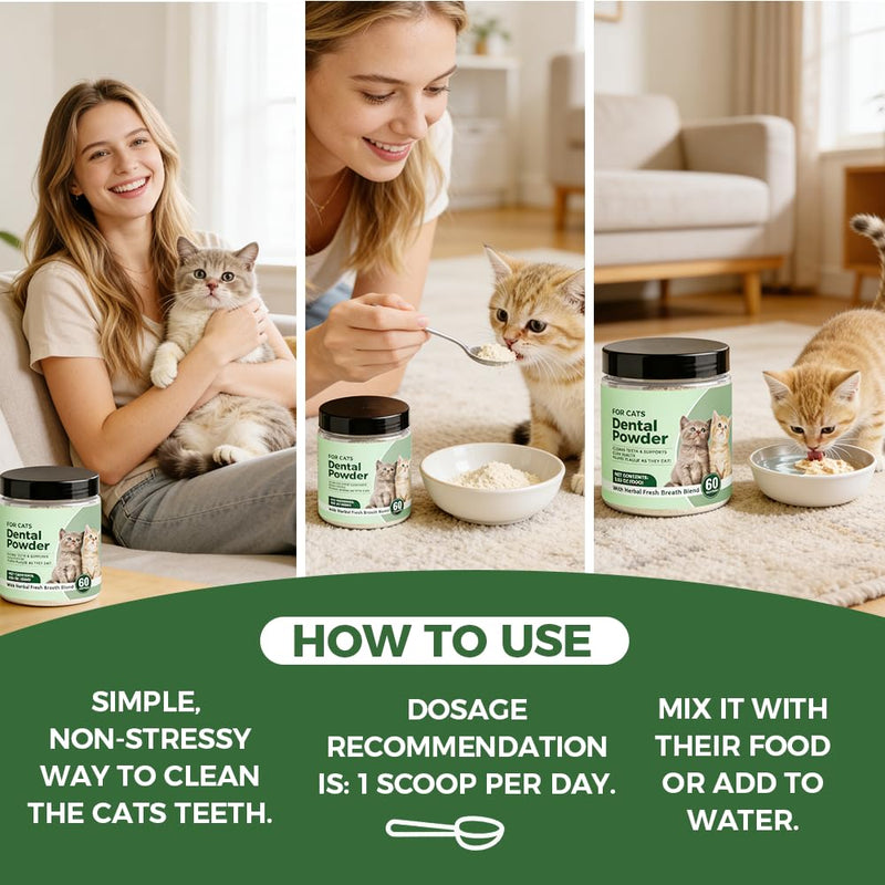 Dental Powder for Cats, Cat Dental Powder with Probiotics & Seaweed for Cats Teeth & Breath Support, 60-Day Supply (1) 1