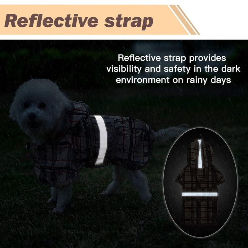 KOOLTAIL Dog Raincoat Hooded Slicker Poncho with leash hole, Dog Raincoat for Small Medium Dogs, Waterproof Dog Rain Jacket with Reflective Strip, Adjustable Breathable Plaid Puppy Rainwear-Beige Medium (Pack of 1) Plaid Beige