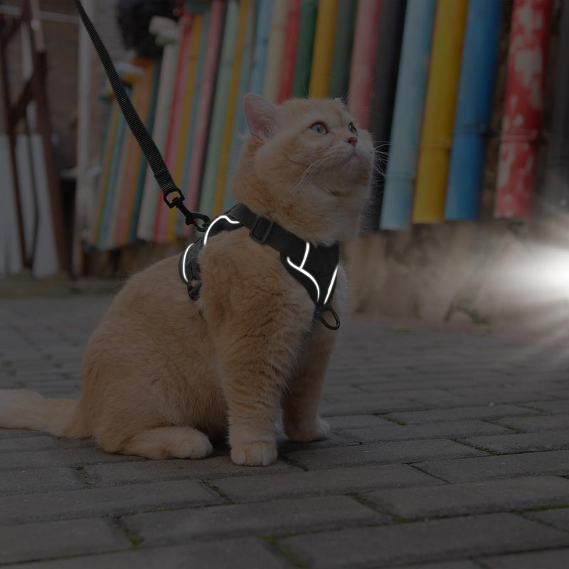 Cat Harness and Leash Set: Upgraded Escape Proof Vest with Lead for Large Cat Small Dog Puppy Walking, Soft Jacket Reflective Strips, Black (S) S - PawsPlanet Australia