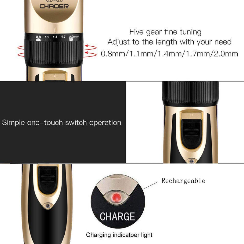 Pet Dog Grooming Clippers - Rechargeable Low Noise Cordless Pet Clippers, Professional Dog Hair Trimmer Grooming Kit with 4 Guide Combs and Cleaning Brush Nail Kits for Dogs Cats Any Animals Gold-1 - PawsPlanet Australia