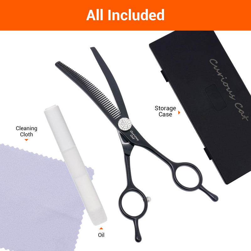 Dog Grooming Scissors,Pet Curved Thinning Shears 7.0'' 440C Thinning Scissors for Precision Pet Hair Cutting Curved Thinning Scissors - PawsPlanet Australia
