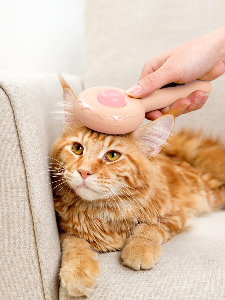 Cat Brush, Gemnbo Cat Dog Bursh for Shedding with Release Button, Deshedding Brush for Cats and Dogs at Home with Waterproof 140° Bent Curved Massage Needles Pink - PawsPlanet Australia