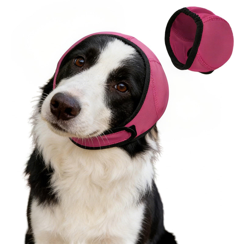 1 Pc Dog Snood Ear Protectors, Comfort Dog Ears Muffs Noise Protection, Waterproof Adjustable Cat Ears Shower Wrap, Pet Snood Ear Covers for Anxiety Relief,Swimming,Grooming (Magenta, 10-15inch)
