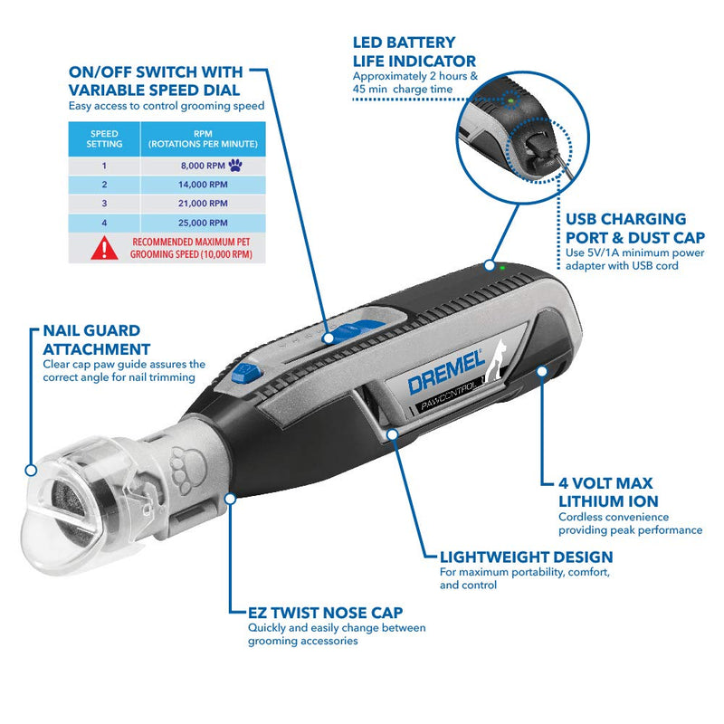 Dremel PawControl Dog Nail Grinder & Trimmer Kit with 60 Grit Rotary Tool Sanding Bands - Safe Pet Grooming for Dogs, Cats + 6 Sanding Bands - PawsPlanet Australia