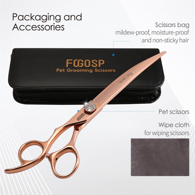 Professional Left Handed Curved Dog Grooming Scissors 8'' Downward 30° Rose Gold Titanium Japan 440C Pet Grooming Trimming Shears for Large Dog Poodle(8,Curved) 8.0‘’ Lefty Curved - PawsPlanet Australia