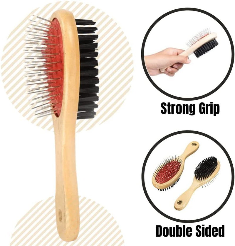 Dog Brush for Grooming Shedding Messaging & Cleaning for Long and Short Haired Dogs, Cats | 2 in 1 Pin & Bristle Soft Pet Hair Double Sided Dog Brush for Cleaning Loose Fur & Dirt (Size Small 17cm) - PawsPlanet Australia