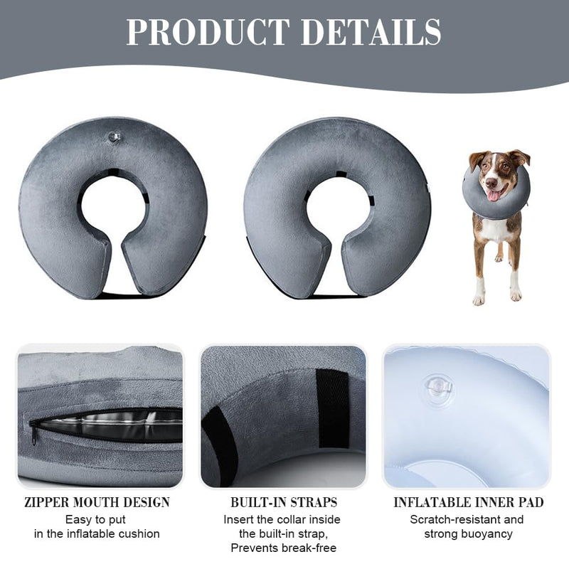 Inflatable Collar Dog Protective Collar, Dog Collar Leak Protection, Cat Collar, Adjustable Collar for Dogs After Surgery, Recovery Collar Soft Collar for Puppies M