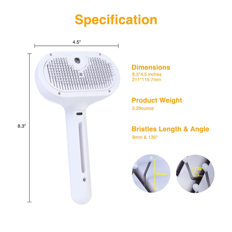 Self-Cleaning Steam Brush for Cats & Dogs: 2 Spray Modes, Large Tank, Shedding & Massaging Grooming Tool 8.3"x 4.55" - PawsPlanet Australia