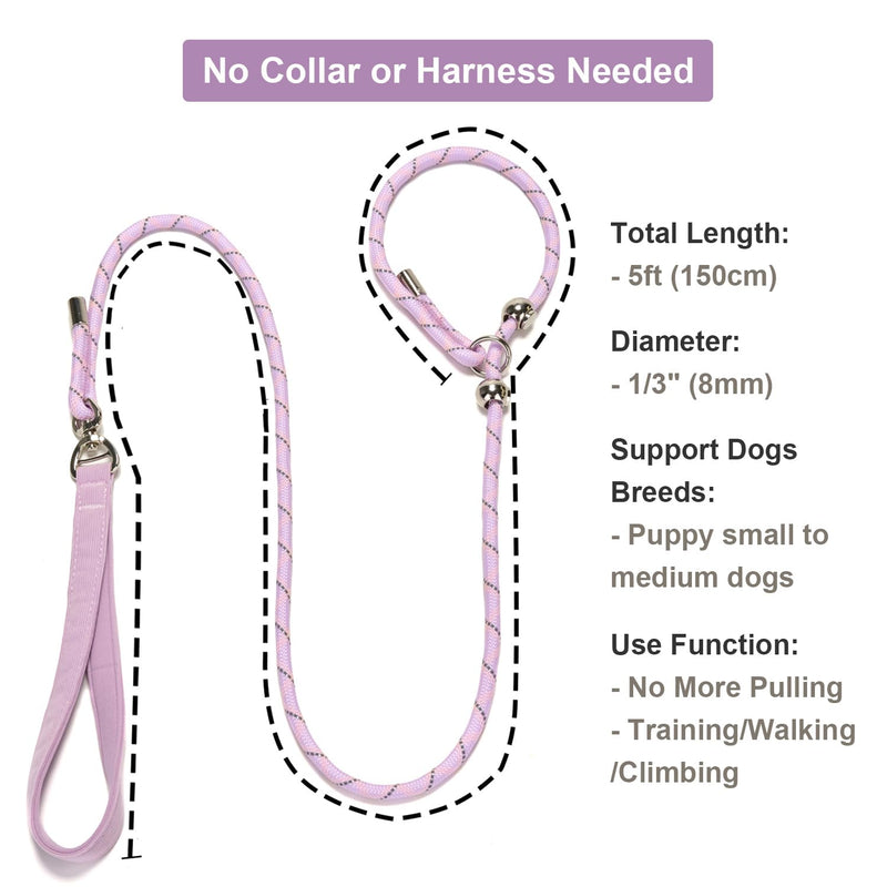 Slip Lead Dog Leash 5 Ft No Pull Reflective Nylon Dog Rope Training Leash with Padded Handle for Puppy Small Medium Dogs(Purple) Purple - PawsPlanet Australia