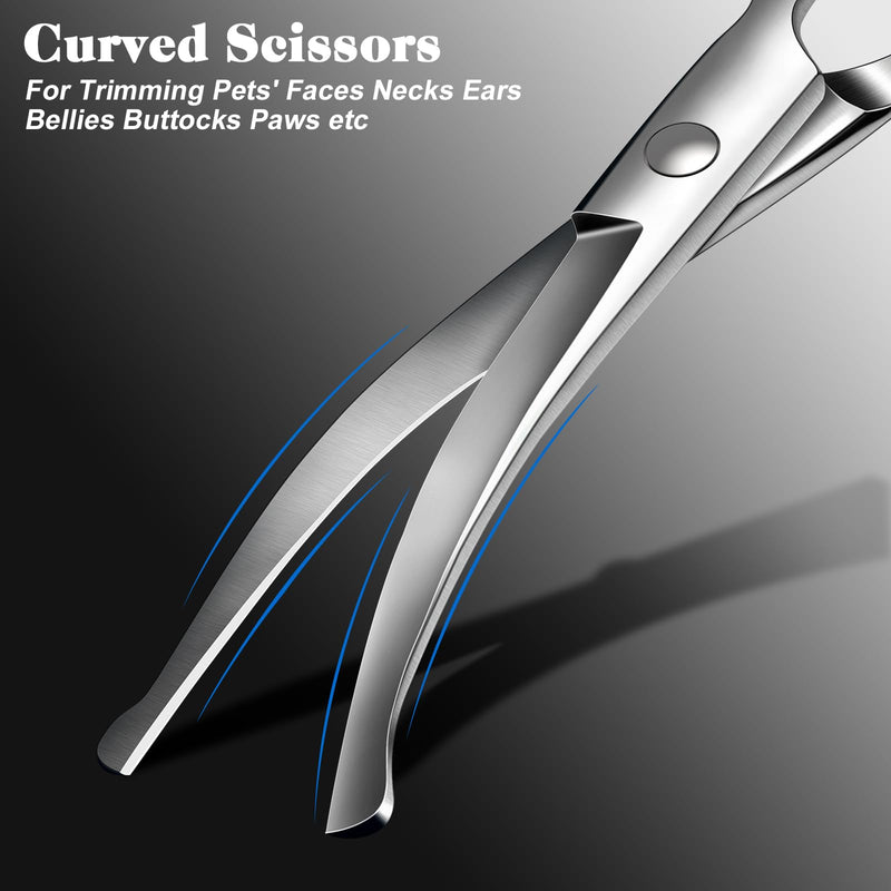 Professional 4 in 1 Dog & Cat Grooming Scissors Kit with Safety Round Tips,Sharp & Durable,Dog Shears for Grooming - Includes Straight, Curved, Thinning Scissors and Comb - Premium Pet Supplies - PawsPlanet Australia