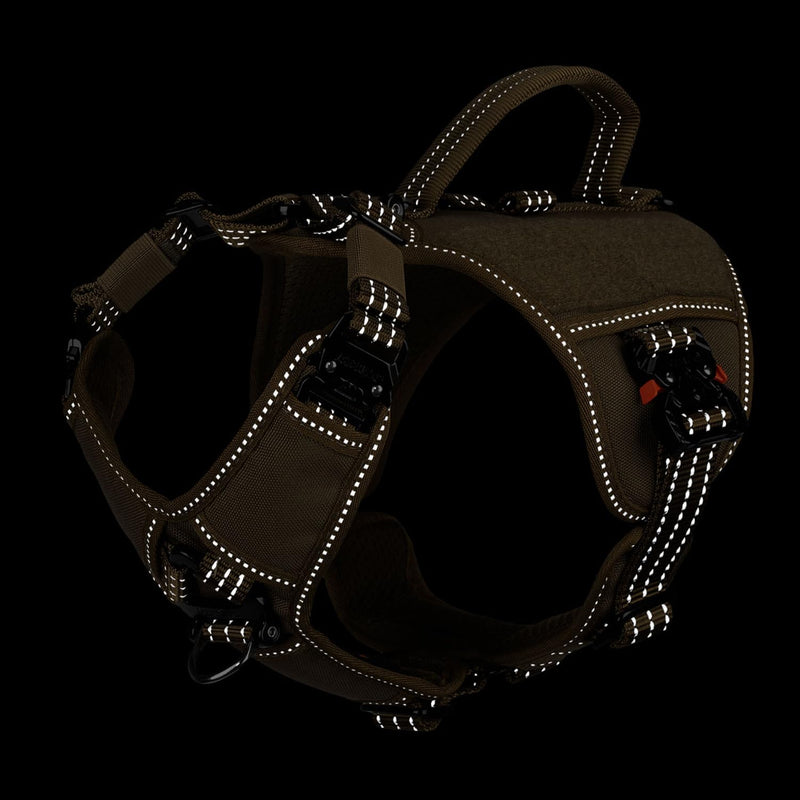 ICEFANG GN8 Tactical Dog Harness with 4X Metal Buckles for Small Sized Dogs,Reflective in Training Walking K9 Vest,No-Pull Front Leash Clip,Adjustable Pet Harness (Brown, Small (Pack of 1)) Small (Pack of 1) Brown - PawsPlanet Australia