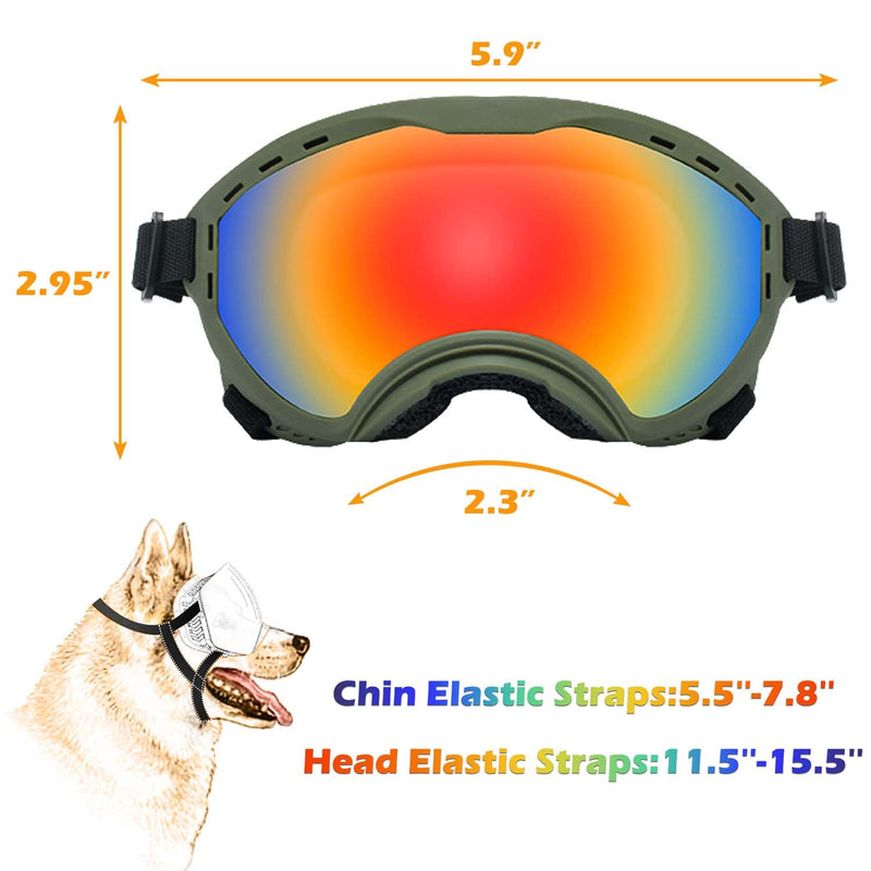 Dog Sunglasses with Adjustable Strap, UV Protection, Winproof Puppy Sunglasses, Suitable for Dogs Eyes Protection,Soft Dogs Goggles Medium Army Green Frame Colored Lenses - PawsPlanet Australia