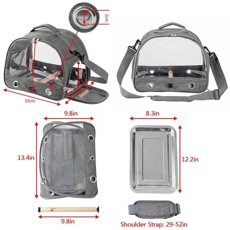 Small Bird Travel Carrier Cage Portable Bird Parrot Parakeet Cockatiel Travel Carrier Bag Lightweight Birds Backpack with Standing Perch and Stainless Tray for Vet Visit Side Access Window gray - PawsPlanet Australia