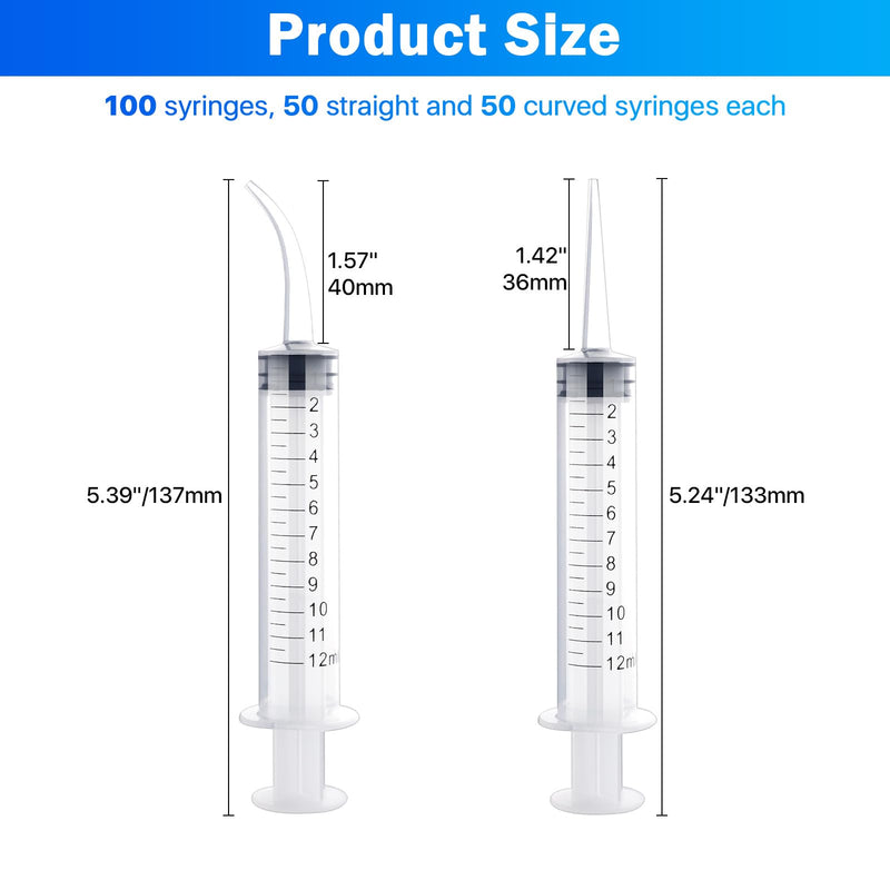 100 Pcs Dental Syringe with Curved Tip and Straight Tip ,12ml Disposable Irrigation Syringe with Measure Scale for Liquid, Oral Dental Care, Tonsil Stones Removing, Feed Small Pet,Lab - PawsPlanet Australia