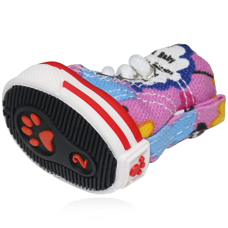 Pet Dog Shoes, BESUNTEK 4Pcs Puppy Canvas Sport Sneaker Boots for Outdoor Walking and Sports, Non-Slip Paw Protective Cover with Graffiti Design for Hot Pavement and Casual(Pink, #2) Pink - PawsPlanet Australia