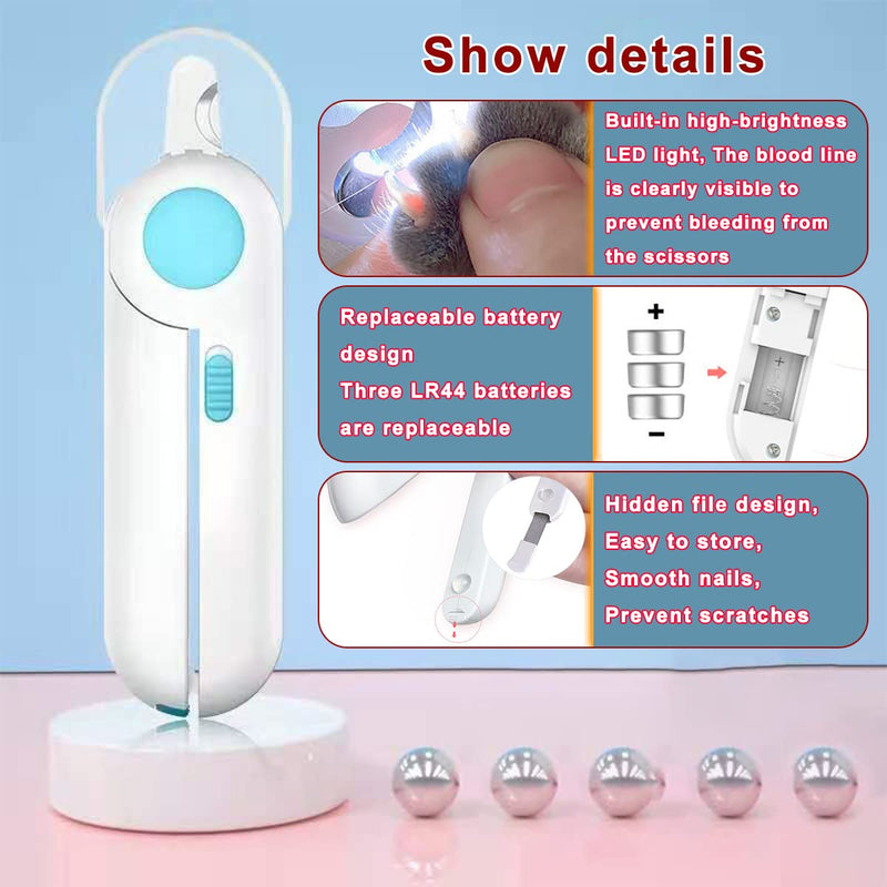 Dog Nail Clippers, Cat Nail Clippers with LED Light, Pet Nail Clippersand Trimmers, Anti Cutting Blood Line, for Small Medium Dogs Cats Rabbits And Guinea Pigs Grooming Tool blue
