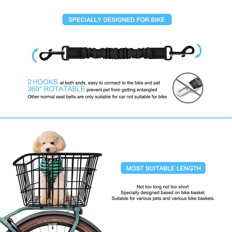 Dog Seat Belt for Bike Basket, Retractable Bicycle Dog Seatbelt, Elastic Pet Safety Leash Harness for Cat, Dog Leash Extension Attachment Shock Absorbing Lead Extension Absorber (Black) Black - PawsPlanet Australia