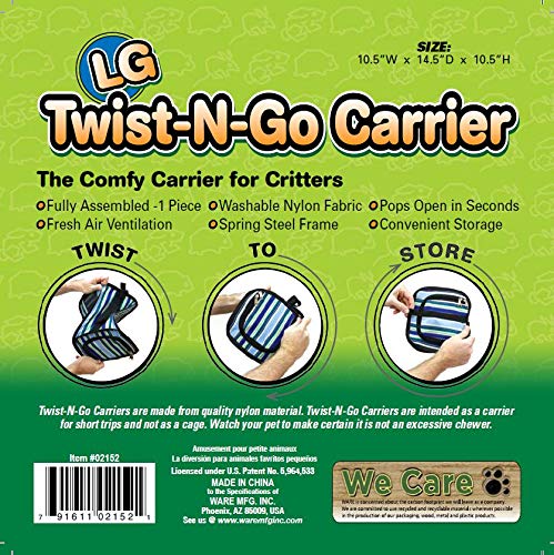 Ware Manufacturing Twist-N-Go Carrier for Small Pets, Hamsters, Ferrets, Rats, Guinea Pigs - Large 14.3"L x 10.8"W x 10.5"H - PawsPlanet Australia