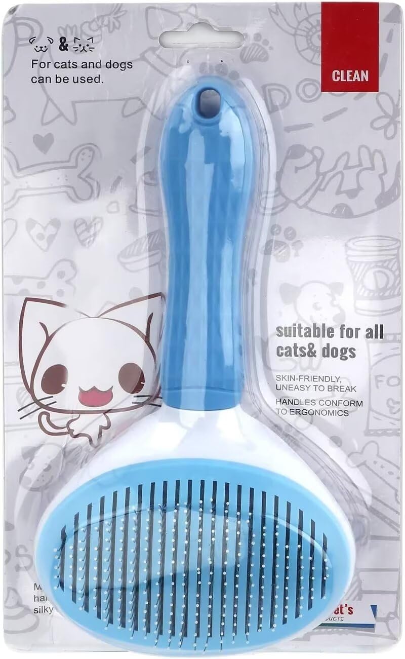 Pet Dog Hair Brush for Shedding Indoor Kitten Comb Grooming And Care Slicker Brush Stainless Steel,Cat Hair Brush for Long Hair Removal,Self Cleaning Rabbit Puppy Dogs Grooming Massaging Tool (Blue) blue - PawsPlanet Australia