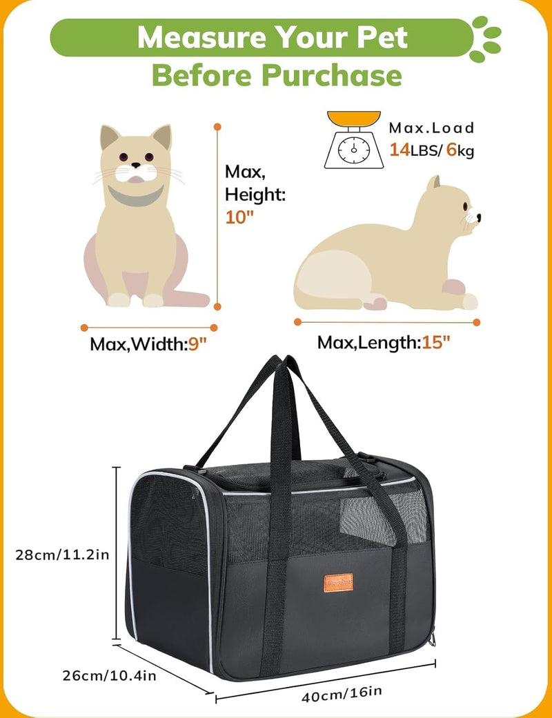 Morpilot Cat Carrier Soft - Portable Pet Carrier for Small or Medium Cats, Dogs and Puppy up to 14lbs, Airline Approved Dog Carrier with Safety Buckle - (Dark Gray) 16.0"L x 10.4"W x 11.2"H - PawsPlanet Australia