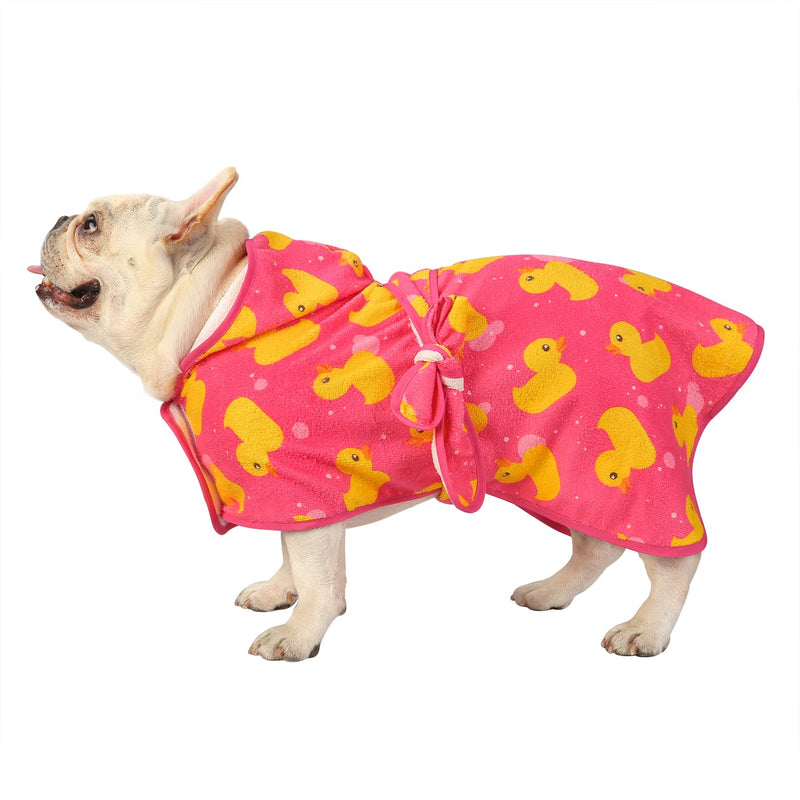 HDE Dog Bathrobe Super Absorbent Quick Drying Puppy Towel Wrap Coat Adjustable After Bath Robes with Hood for Dog Sizes S-XXL Pink Rubber Ducks M Medium - PawsPlanet Australia