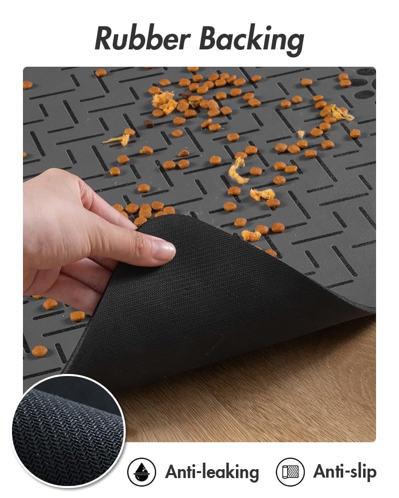 MontVoo-Absorbent Pet Feeding Mat-No Stains Quick Dry Dog Mat for Food and Water Bowl-Rubber Backing Dog Food Mat Dog Water Dispenser Mat-Dog Accessories Pet Supplies-Dog Water Bowl for Messy Drinkers 12" x 19" Dark Grey - PawsPlanet Australia