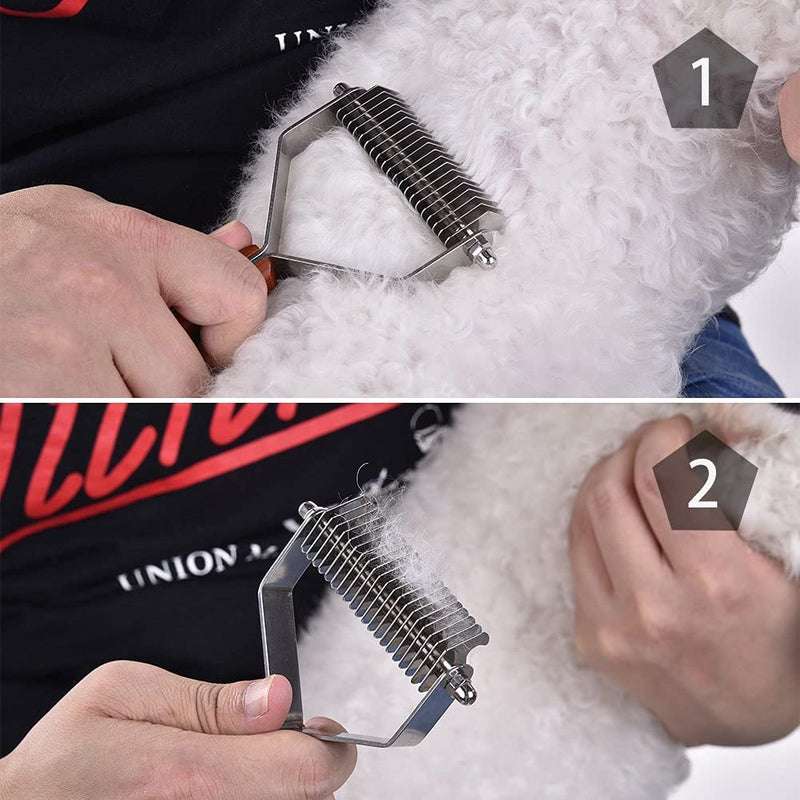 Awtang Undercoat Rake for Dogs, Cats Grooming Dematting Comb, 20 Stainless Steel Blades Wooden Handle Dog Brush - PawsPlanet Australia