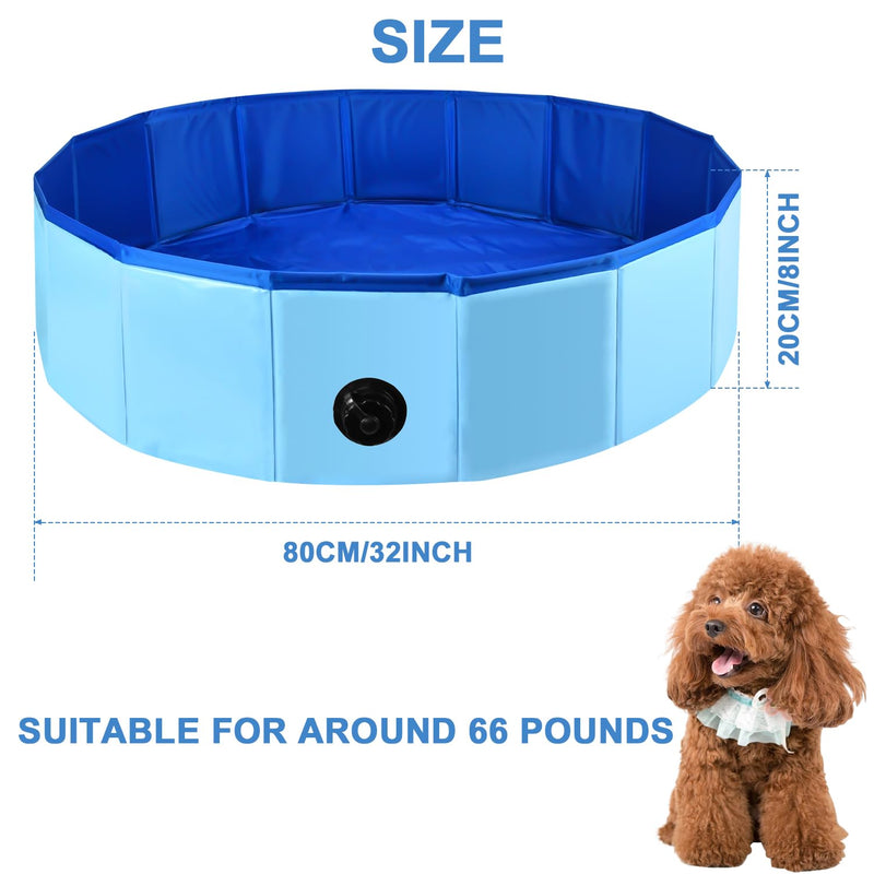 32 x 8 Inch Foldable Dog Pool, Pet Swimming Pool, Portable Dog Pool, PVC Collapsible Pet Pool for Indoor and Outdoor Cat and Dog Shower Bathtub (Blue, 32 x 8in) Blue, 32×8in - PawsPlanet Australia