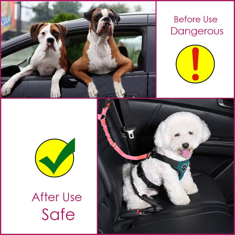 Lukovee Dog Car Seat Belt, 2 Pack Headrest Restraint Seatbelt, Adjustable Pet Safety Leads with Reflective Elastic Bungee for Dog Harness Collar Travel Daily Use (Fluorescent Pink,Headrest) A.Fluorescent Pink Headrest, 2 Pcs - PawsPlanet Australia