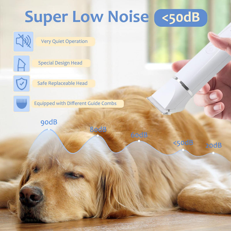 Dog Clippers for Grooming,4 in 1 Dog Grooming Kit,Low Noise Electric Dog Trimmer for Grooming,Rechargeable Cordless Dog Paw Trimmer Nail Grinder Face Shaver for Cats and Other Pets - PawsPlanet Australia