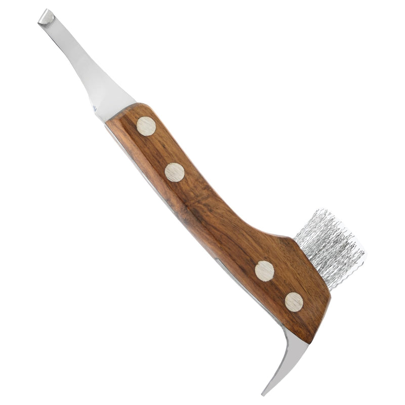 – 3-in-1 Hoof Knife, Hoof Brush & Pickup Tool (Wooden) Wooden