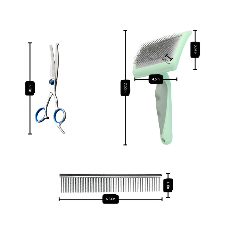 3-in-1 Dog Grooming Kit: 304SS Anti-Static Slicker Brush, Ergonomic Grooming Scissors & Comb | Professional & Calming Design for Professional & Experienced Owners | Gentle Bonding Rituals
