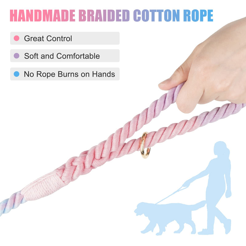 5 FT Dog Leash Handmade Braided Rope Dog Leash for Small Medium and Large Dogs, Colorful Macaron 5FT x 1/2in (Pack of 1) - PawsPlanet Australia