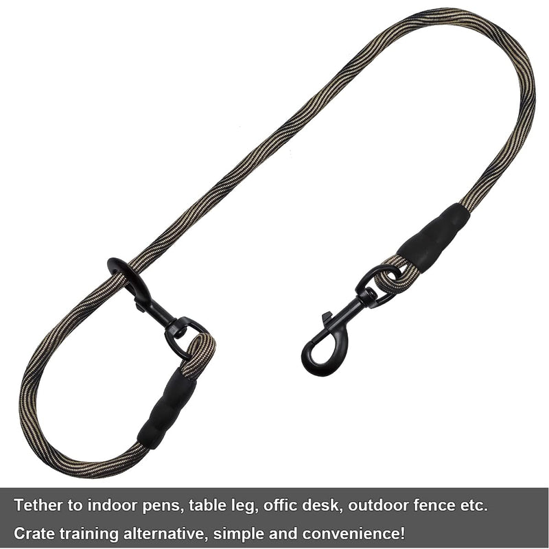 BTINESFUL 3FT Dog Tie Down, Nylon Rope Short Dog Tether Indoor Training Safety Vehicle Tether for Large Medium Strong Puppy 3 Foot Beige Black - PawsPlanet Australia